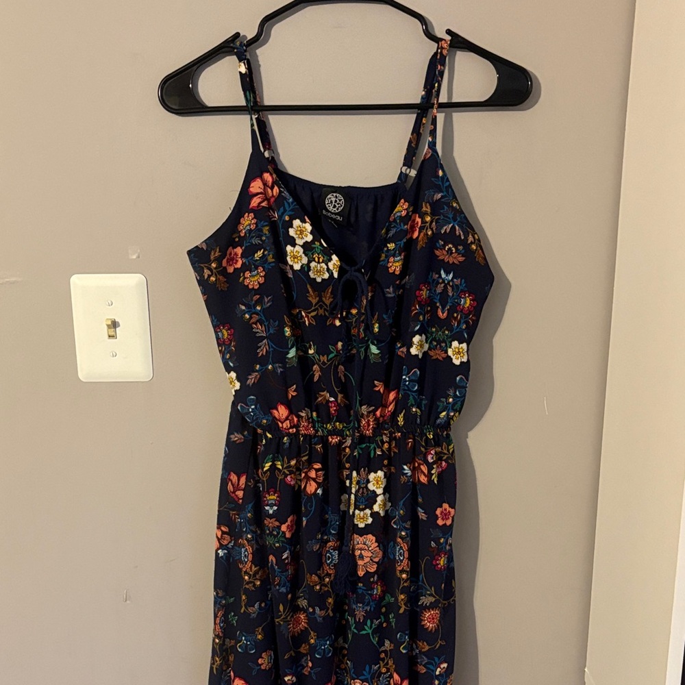 Bobeau Navy Floral Spaghetti Strap Top Sz M